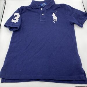 Ralph Lauren Polo Shirt Boys Blue Big Pony Preppy Rugby Embroidered Medium 10-12